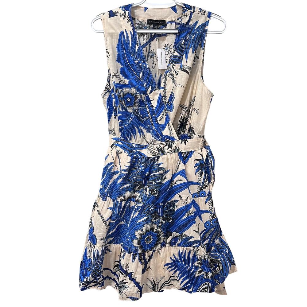 Banana Republic NWT Stampa Mini Dress Blue Floral Wrap V-Neck Medium - Picture 4 of 11